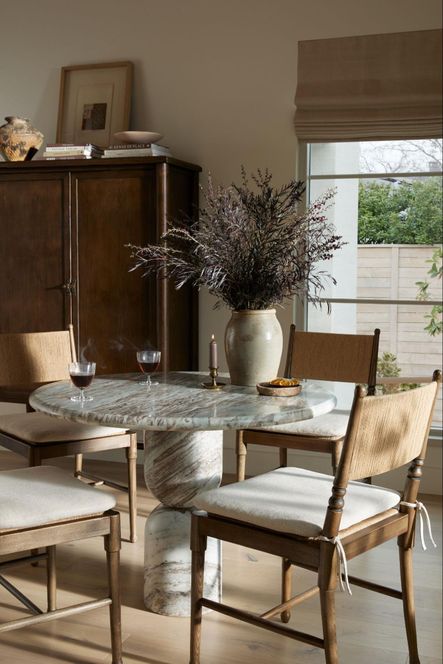 SHOP THE LOOK: Fayth Dining Chair, Figueroa Dining Table, Wilder Bar Cabinet