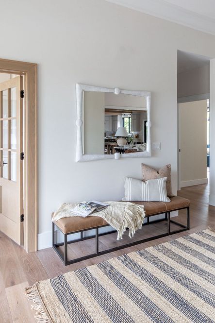 SHOP THE LOOK: Beaumont Leather Bench, Scarlett Mirror, Davidson Rug