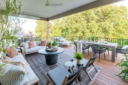 Design by Scout &amp; Nimble | Photo by Emily Sewell | SHOP THE LOOK: Senora Dining Table, Canaveral Cape Dining Arm Chair, Julian Outdoor Chair, Monterey Outdoor Sofa, Isle Outdoor Rug, Dimitri Double Day Bed, Frisco End Tables, Classic Trivet with Lazy Susan Top