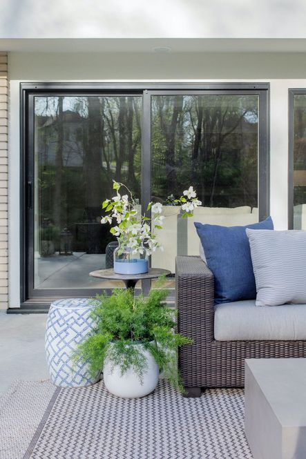 SHOP THE LOOK: Blue &amp; White Bamboo Garden Stool, Montecito Sectional, Bradford Planter