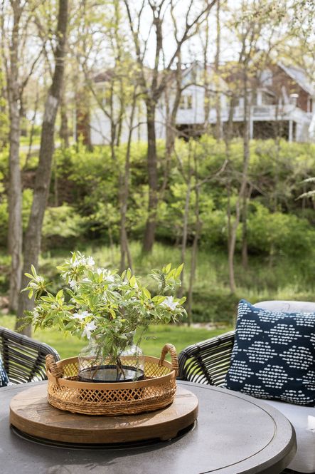 SHOP THE LOOK: Navy Colorblock Flower Vase, Jenna Woven Tray Set