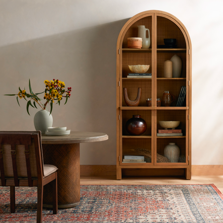 Image via Four Hands | SHOP THE LOOK: Ilana Cane Arched Wooden Cabinet