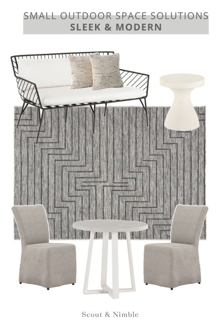 SHOP THE LOOK: Dali Outdoor Sofa, Billa Outdoor Pillow Set, Koda Outdoor End Table, Cyrus Outdoor Dining Table, Darcy Outdoor Dining Chair, Xantho Outdoor Rug