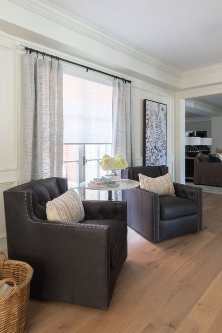 SHOP THE LOOK: Candace Black Leather Chair, Alida Side Table, Natural Pillow, Vintage Sea Glass Beads, Botanical Garden II
