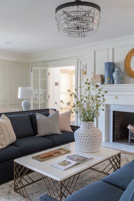 SHOP THE LOOK: Blanche Throw Pillow, Porous Vase, Anastasia Silver/Plum Rug, Helena Sofa, Vintage Sea Glass Beads, Abbott Tray