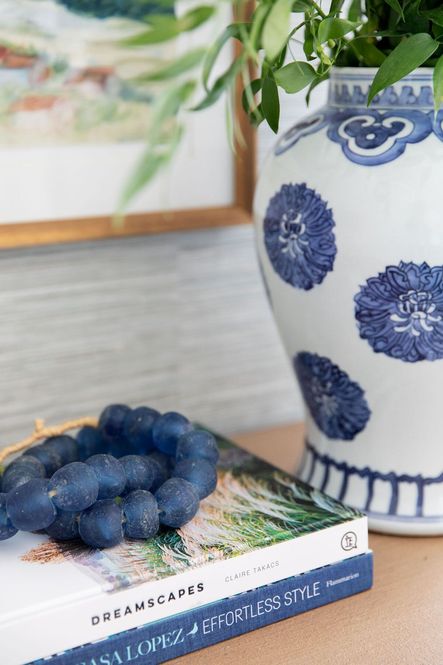 SHOP THE LOOK: Vintage Sea Glass Beads, Blue &amp; White Multi Flowers Temple Jar