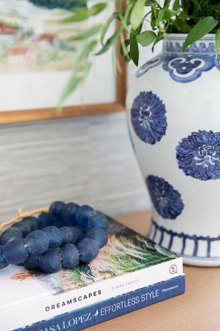 SHOP THE LOOK: Vintage Sea Glass Beads, Blue &amp; White Multi Flowers Temple Jar