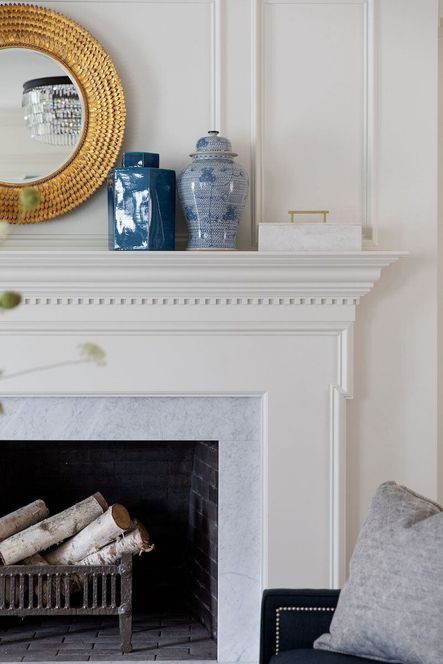 SHOP THE LOOK: Petal Mirror, Blue &amp; White Chain Temple Jar, Marble Box And Lid with Metal Handle, Denim Blue Umbrella Vase