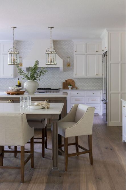 Design by Bodine White | Photography by Scout & Nimble | SHOP THE LOOK: Corsica Small Silver Lantern, Winston Burnished Oak Upholstered Counter Stool
