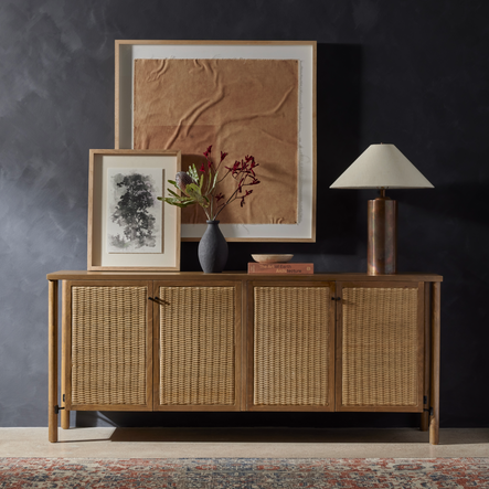 Image via Four Hands | SHOP THE LOOK: Veta Taupe Mango Wood Cane Sideboard