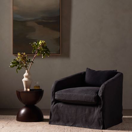 SHOP THE LOOK:Topanga Navy Linen Slipcover Swivel Chair - Flanders Navy | SHOP THE COLLECTION