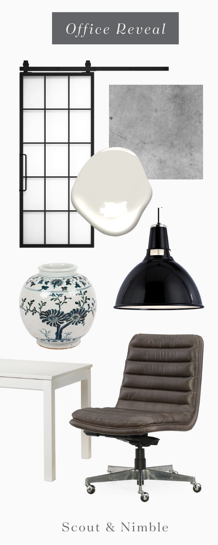 Shop the Look | Mountain French Full Barn Door, Malibu Desk Chair, Blue & White Yuan Sunflower Porcelain Jar, Lydney Light Pendants