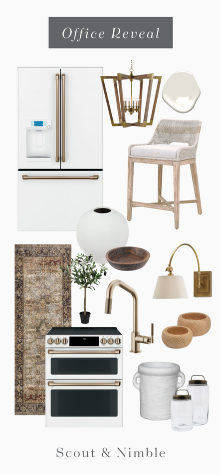 Shop the Look | Layla Olive / Charcoal Rug, Ashby Swing-Arm Sconce, Glass Canister with Metal Lid, Faux Olive Tree