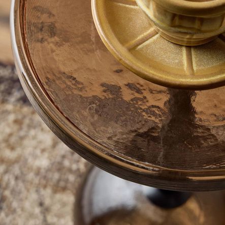 Images via Scout &amp; Nimble | Photography by Four Hands | SHOP THE LOOK: Viola Amber Glass Accent Table