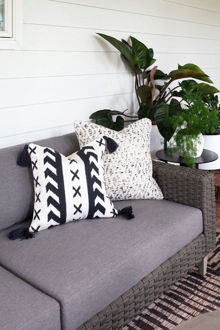 Shop the Look: Remi Outdoor Sofa, Isle Brown and Black Rug