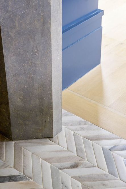 Speaking of fun patterns, here’s an up-close transition from tile to a light wood flooring.