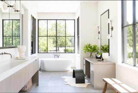 Vineyard Views | This dreamy bathroom provides so much natural light and a picturesque scene of the rolling vineyards just outside.
