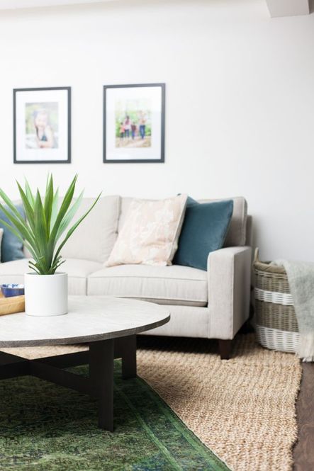 SHOP THE LOOK Round Coffee Table With Iron, Safflower Blue Velvet Pillow