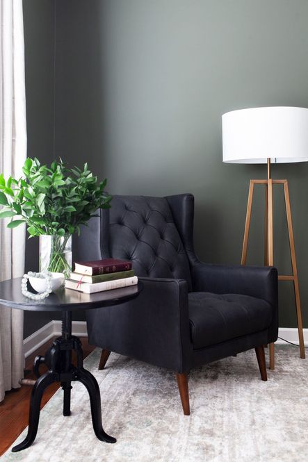 SHOP THE ROOM | Anastasia Grey Rug, Rockwell Crank Adjustable Side Table Black, Lewis Floor Lamp