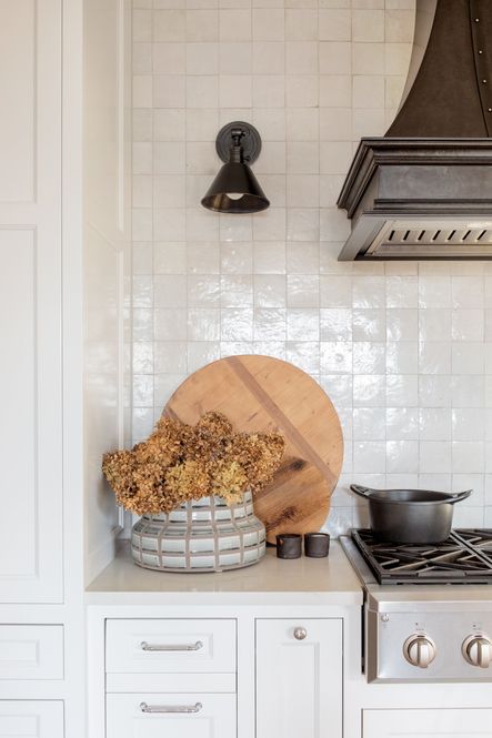 SHOP THE LOOK: Grid Ceramic Vase,  Hazel Brown Salt &amp; Pepper Set, Round Pine Charcuterie Board, Garden City Sconce