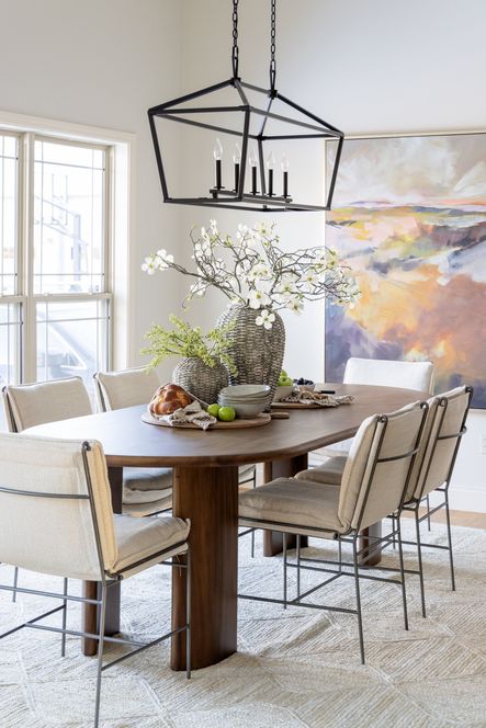 SHOP THE LOOK: White Dogwood Branch, Cora Tall Vase, Arnold Rectangular Chandelier, Green Blossom Stem