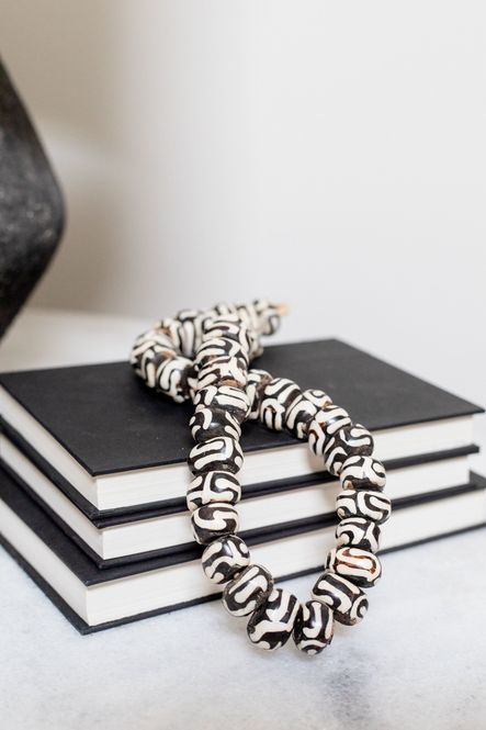 SHOP THE LOOK: Black and White Batik Bone Beads, Edith Adjustable Side Table