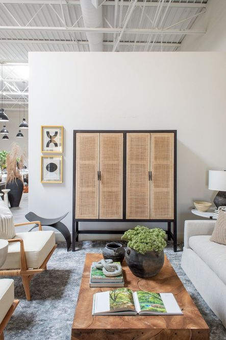 SHOP THE LOOK: Caprice Cabinet, Vert Coffee Table, Inanimate Object VII, Inanimate Object I, Allister Chairs, Lincoln Rug